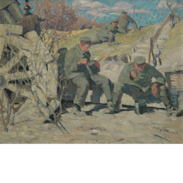 Lunch In The Trenches Oil Painting by Erich Feyerabend