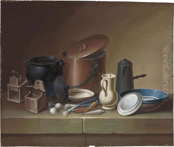 Still Life With Crockery Oil Painting by Johann Rudolf Feyerabend