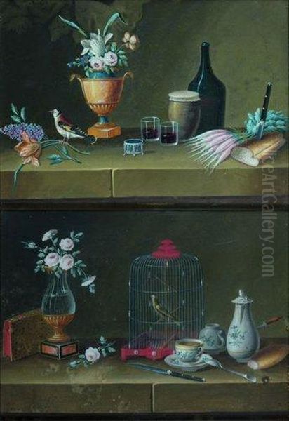 Une Paire De Nature Morte Aux Oiseaux Oil Painting by Johann Rudolf Feyerabend