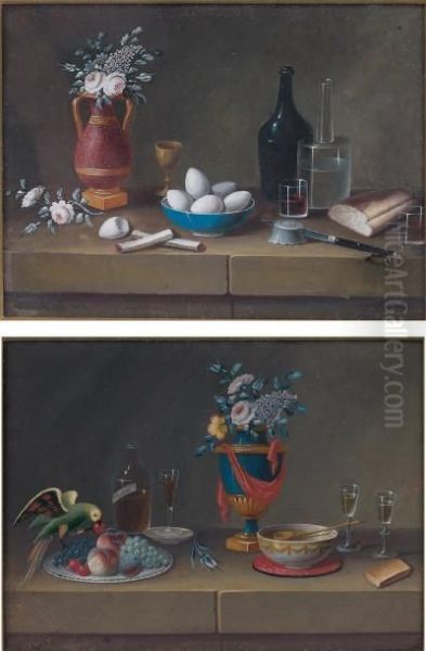 Paire De Gouaches En Pendant, 
L'une Au Vase De Porphyre Fleuri Oil Painting by Johann Rudolf Feyerabend