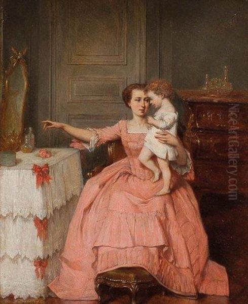 Enfant Au Miroir Oil Painting by Benjamin Eugene Fichel