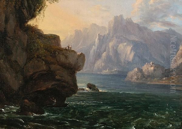 A Rocky Inlet On The Amalfi Coast Oil Painting by Gregorio Fidanza