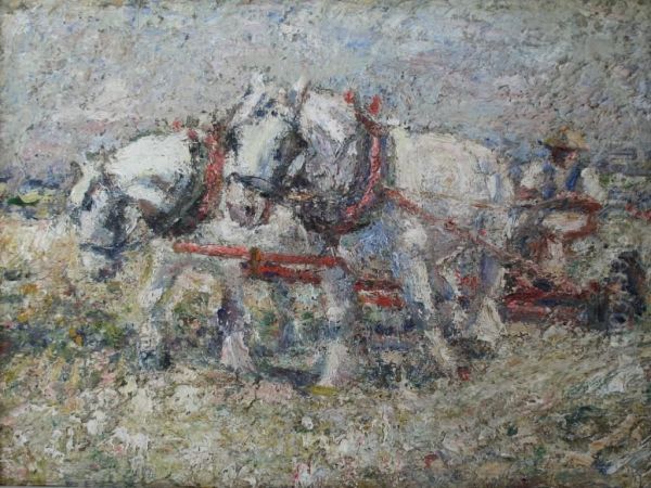 Ploughing Oil Painting by Harry Filder