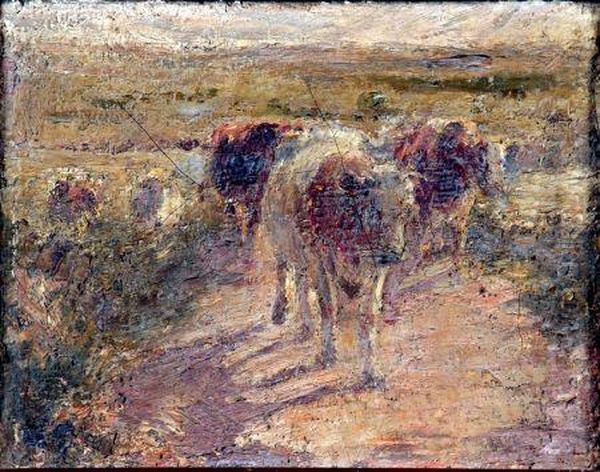 Cows In Landscape Oil Painting by Harry Filder