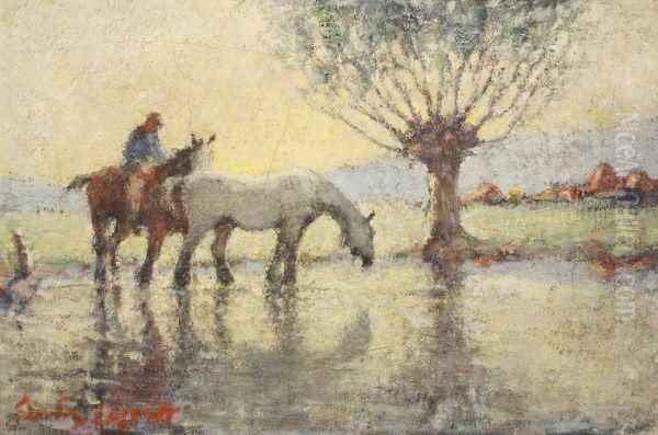 Watering The Horses Oil Painting by Harry Filder