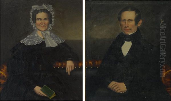 Portraits Of Enos And Sarah Ann Dickinson Adams Oil Painting by Erastus Salisbury Field