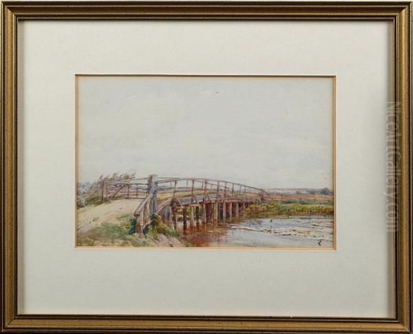 Wooden Bridge Over A River Oil Painting by Walter Field