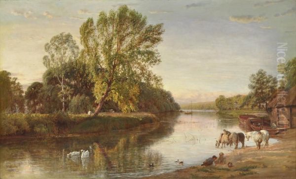 River Landscape Oil Painting by Walter Field