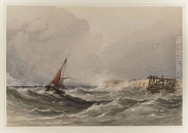 Shipping Off The Coast In Rough Seas Oil Painting by Anthony Vandyke Copley Fielding