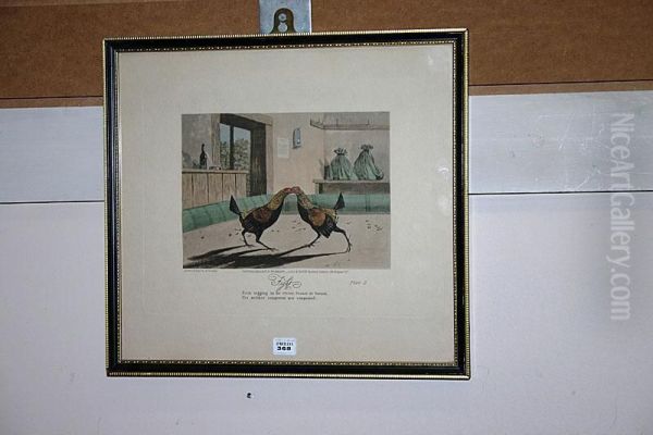 'cock Fighting' Oil Painting by Newton Fielding