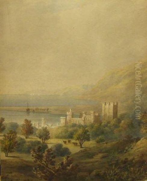 Coastal Scene With Castle Oil Painting by Thales Fielding