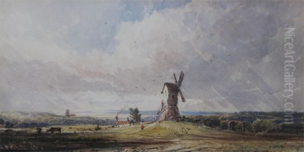 Landscape With Windmill Oil Painting by Thales Fielding