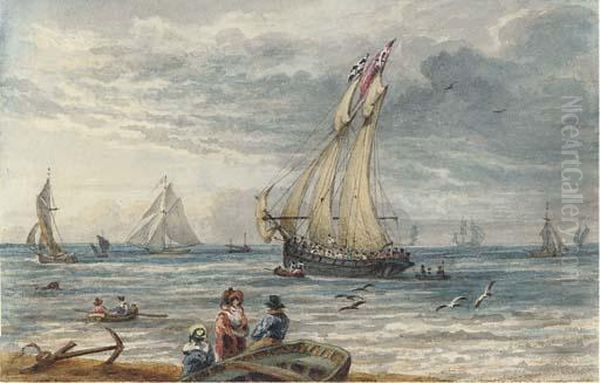 The Schooner Waterwitch Off Hastings Oil Painting by Thales Fielding