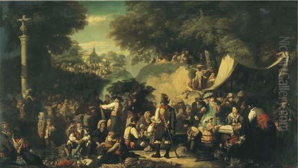 Una Romeria En Las Cercanias De Santiago Oil Painting by Dionisio Fierros Alvarez