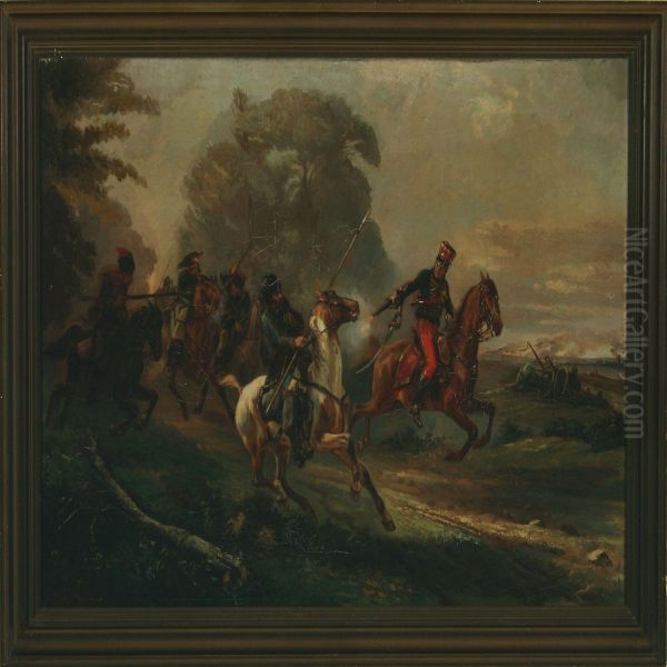 The French Cavallery Fighting Against The Russian Oil Painting by Adolphe J. Fievee