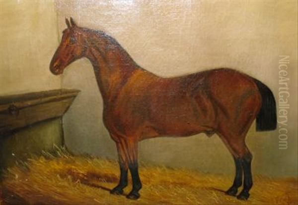 Portrait Of Abay Hunter In A Stable Oil Painting by J. Fifield