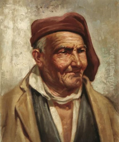 Portraits Of A Peasant Man And Woman Oil Painting by Roberto Figerio