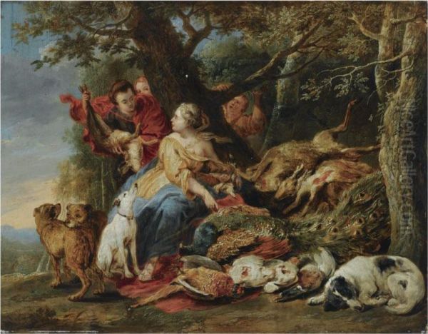 Diana And Her Nymphs Resting After The Chase, Next To An Abundanceof Dead Game Oil Painting by Joannes Fijt