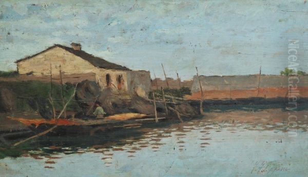 Casolare E Barche Sulla Laguna Oil Painting by Francesco Filippini