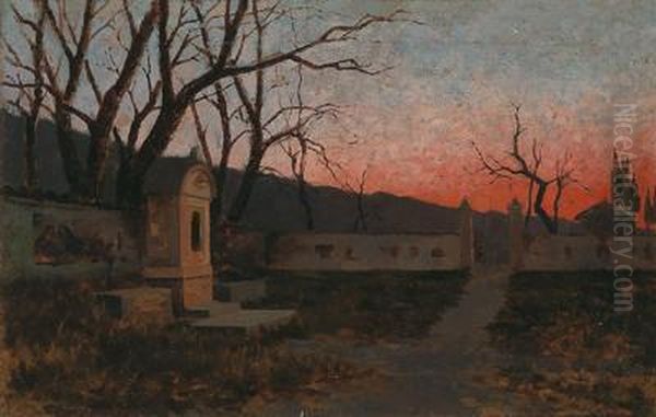 Sunset At The Entrance To A Park Oil Painting by Francesco Filippini