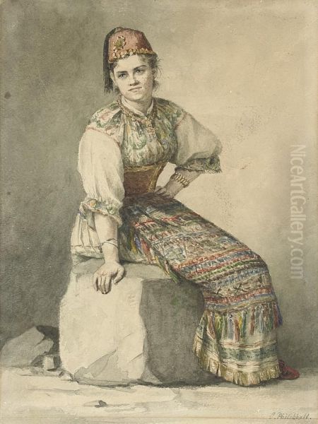 A Crimean Girl In Traditional Costume by Konstantin Nikolaevich Filipov