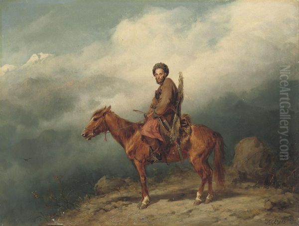 A Caucasian Rider Oil Painting by Konstantin Nikolaevich Filipov