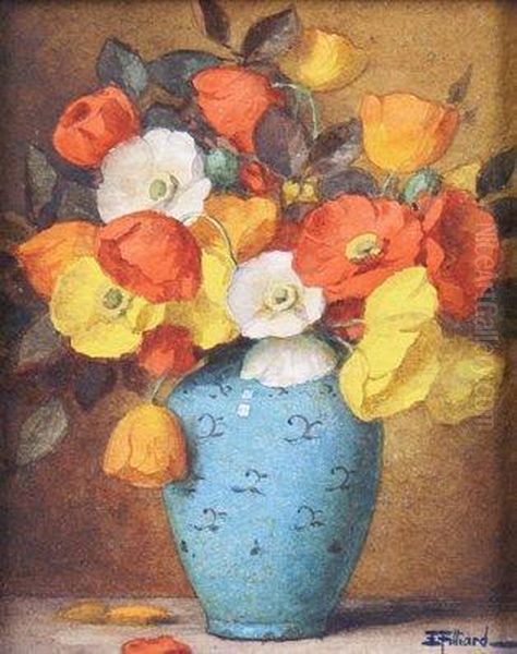 Vase D'anemones Oil Painting by Ernest Filliard