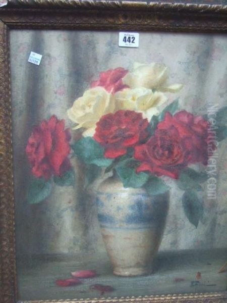 Still Lifeof Roses In A Vase Oil Painting by Ernest Filliard