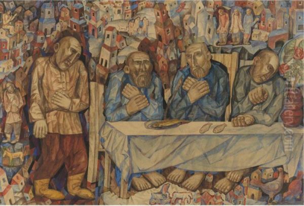 The Last Supper Oil Painting by Pavel Nikolaevitch Filonov