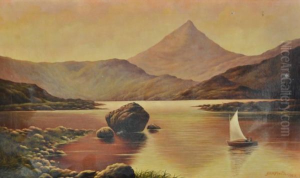 Sunset View Of Snowdon Oil Painting by E.E. Finch