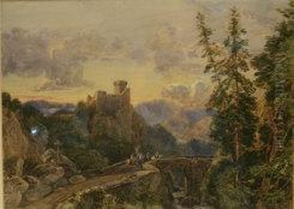 Alpine Bridge Oil Painting by Francis Oliver Finch