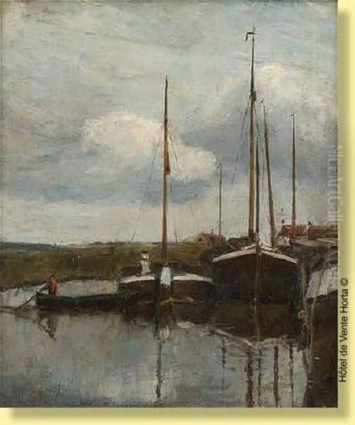 Peniches En Bord De Canal Oil Painting by Willy Finch