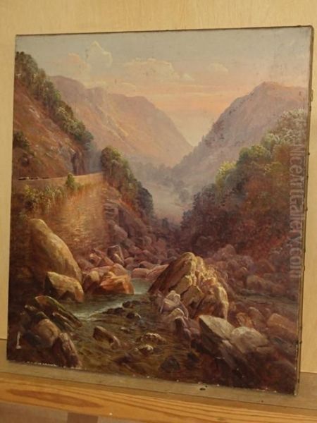 'the Lledr Valley From Pont-y-pant' Oil Painting by Thomas Finchett