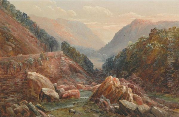 Looking Down The Lledr Valley From Pont-y-pant Near Bettws-y-coed Oil Painting by Thomas Finchett