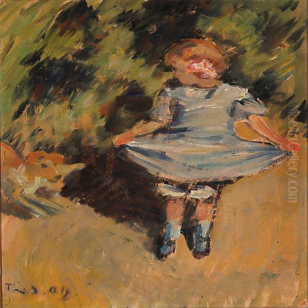 A Little Girl And Her Dog Oil Painting by Ludvig Find