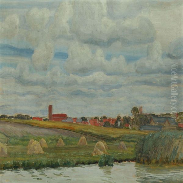 A Summer Landscape Atsusa River, Denmark Oil Painting by Ludvig Find