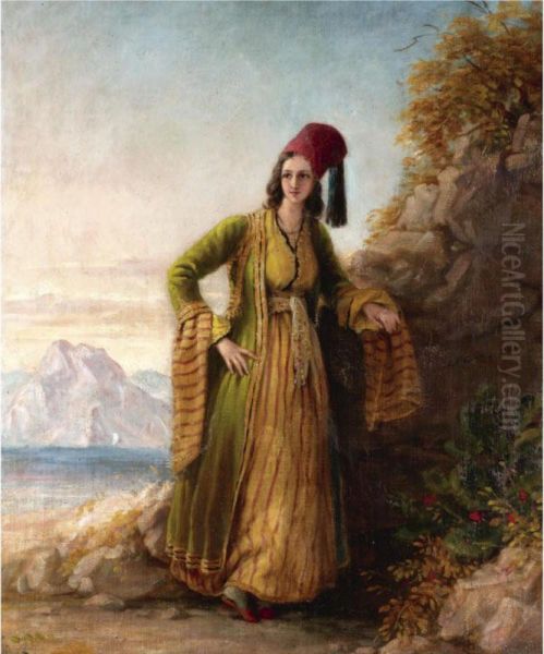 Portrait Of A Young Woman In Greek Dress Oil Painting by Edward Francis Finden