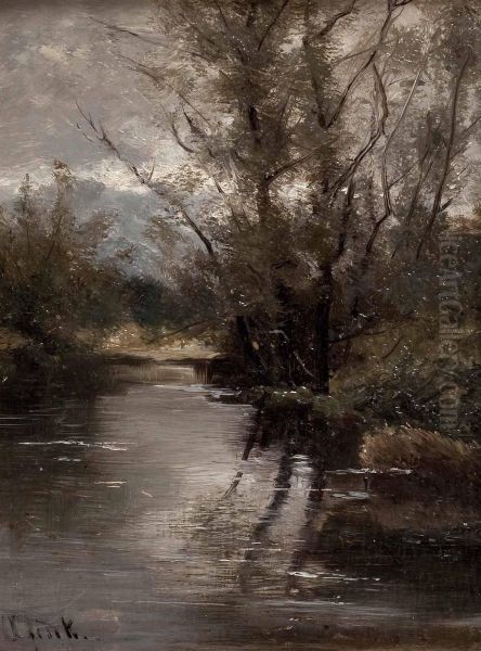 Flusslandschaft In Vorabendlicher Stimmung Oil Painting by August Fink