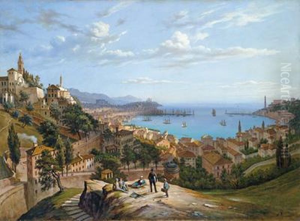 Veduta Del Golfo Di Genova Oil Painting by Auguste Finke