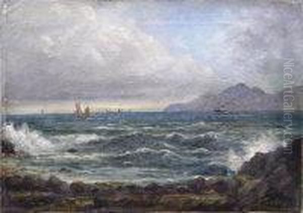 Rocky Coast With Shipping Oil Painting by Alexander Finlay