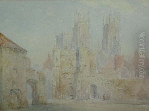 Lincoln Cathedral And City Wall Oil Painting by Herbert John Finn