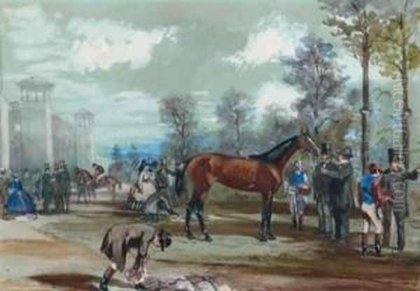 Scene De Course Oil Painting by Jules, Baron Finot