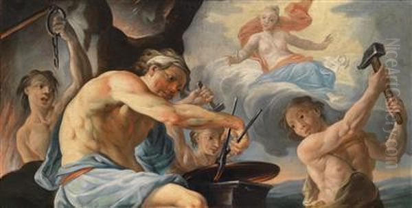 Vulcan Forging The Weapons For Aeneas Oil Painting by Jacques Firens