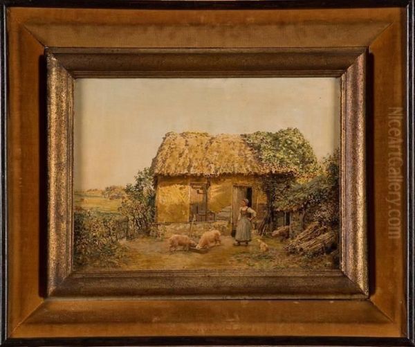 Cour De Fermette Animee Oil Painting by Marie-Francois-Firmin Girard