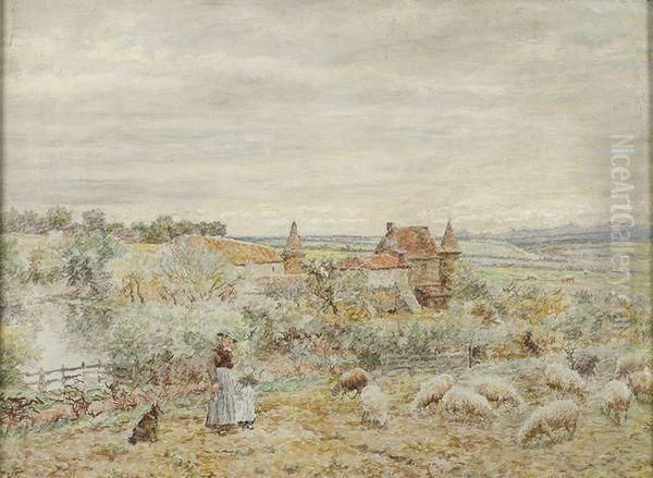 La Ferme De Lagrand'grange, Charlieu Oil Painting by Marie-Francois-Firmin Girard