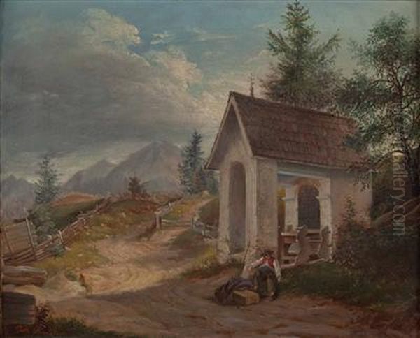 Rast Vor Der Kapelle Oil Painting by Johann Heinrich Fischbach