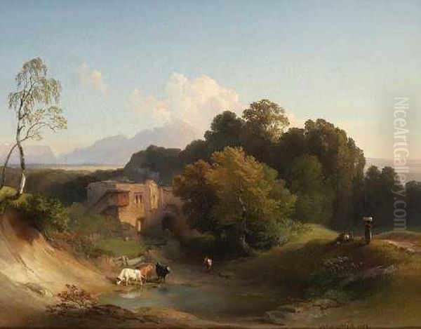 Vorgebirgslandschaft Mit Schlossruine Oil Painting by Johann Heinrich Fischbach