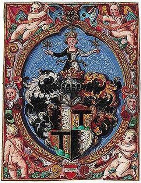 A Coat-of-arms, Surrounded By Allegorical Figures And Putti Oil Painting by Andreas Fischer