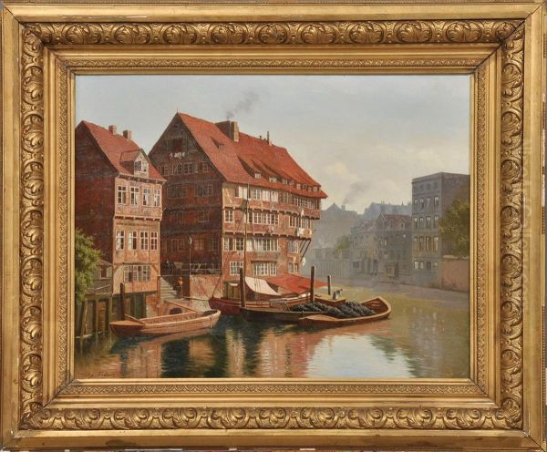 Canal View Oil Painting by August Fischer