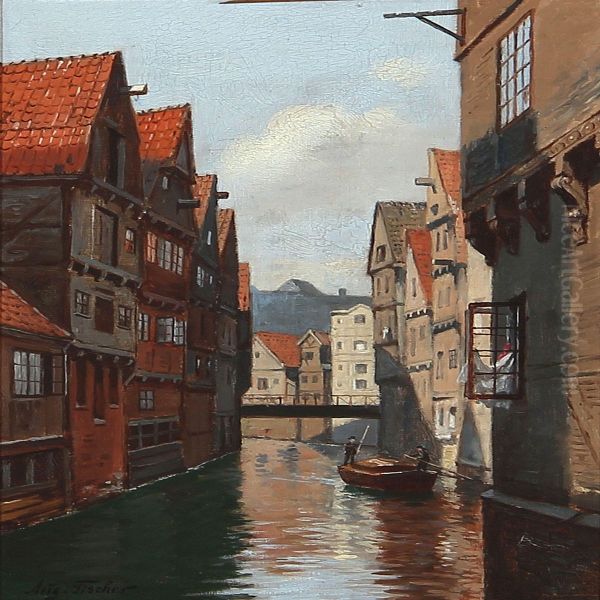 Katharinenfleeth I Hamborg Oil Painting by August Fischer